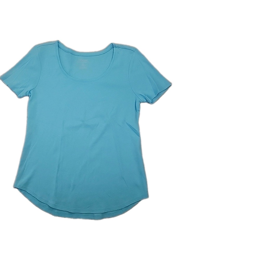 Chico's Blue Shirt Size 1 Scoop Neck Short Sleeve NWOT summer Beach